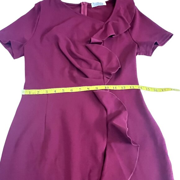 Aisize Ruffle Drapped 50s Vintage Style Dress Size Medium Burgundy Wine Party - Picture 7 of 9